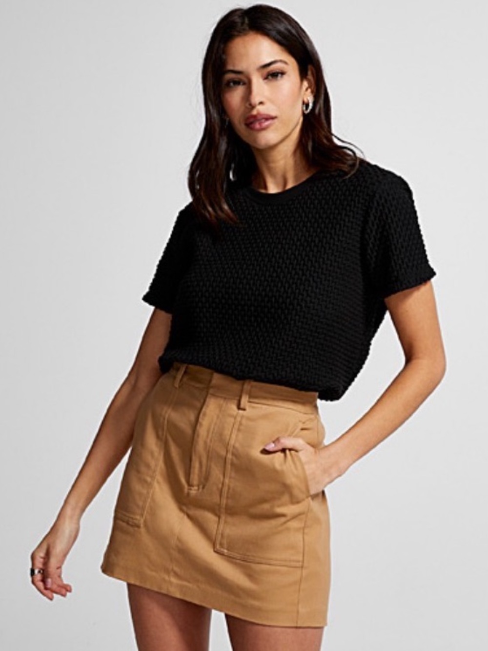 Simons Black Waffle Texture Boxy-Fit T-shirt, Size Small